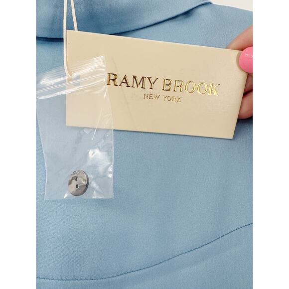 RAMY BROOK Top NEW Size XXS Aliza Satin Light Blue $365 Long Sleeve - Picture 2 of 4